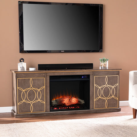 Image of Low-profile media console w/ electric fireplace Image 1