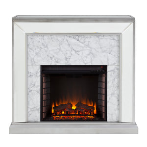 Elegant mirrored fireplace mantel w/ faux stone surround Image 3