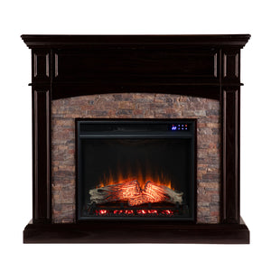 Corner convertible fireplace w/ faux stone surround Image 4