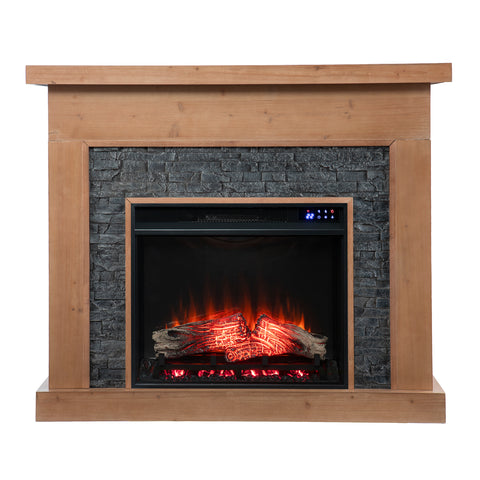 Image of Touch screen electric fireplace w/ faux stone surround Image 4