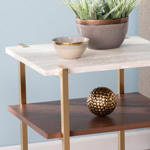 Two-tier side table w/ faux travertine marble top Image 7