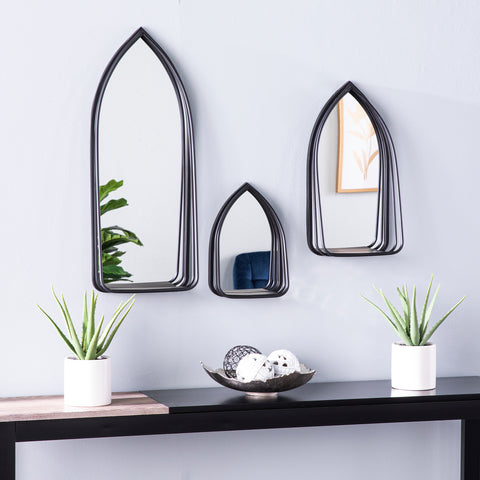 Image of Black wall mirror set w/ shelves Image 1