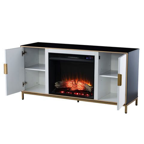 Image of Modern electric fireplace w/ media storage Image 10