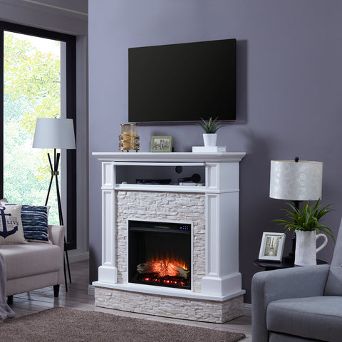 Image of Media fireplace w/ faux stone surround Image 2