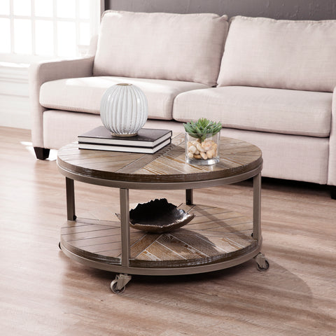 Image of Goes anywhere round coffee table w/ display shelf Image 1