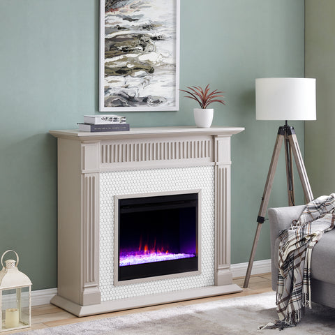 Image of Fireplace mantel w/ ceramic tile surround Image 1