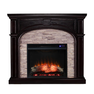 Tanaya Touch Screen Electric Fireplace w/ Faux Stone