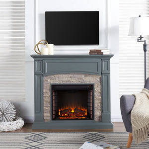 Seneca Electric Media Fireplace – Gray w/Weathered Stacked Stone