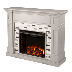 Classic electric fireplace with multicolor marble surround Image 4