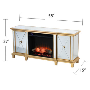 Mirrored media fireplace with storage cabinets Image 8