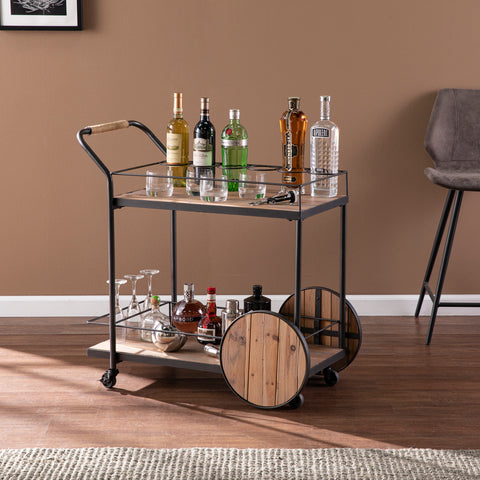 Image of Reclaimed wood bar cart w/ wheels Image 1