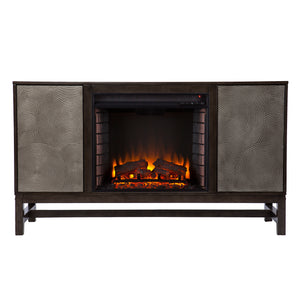 Fireplace media console w/ textured doors Image 4