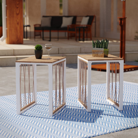 Image of Pair of slatted outdoor end tables Image 1