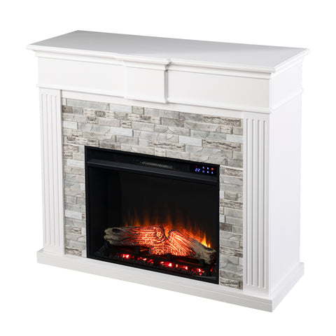 Image of Classic electric fireplace w/ modern faux stone surround Image 3