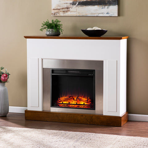 Image of Sleek electric fireplace with metallic surround Image 3