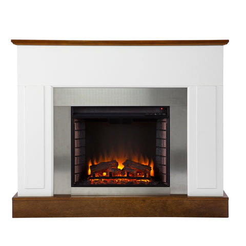 Image of Sleek electric fireplace with metallic surround Image 2