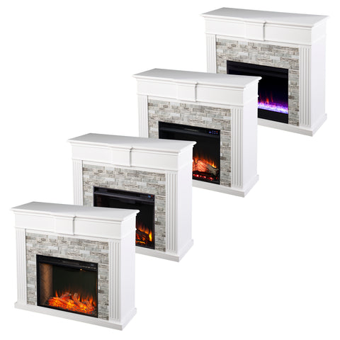 Image of Color changing electric fireplace w/ modern faux stone surround Image 9