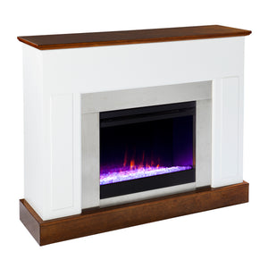 Electric fireplace with color changing flames and metal surround Image 4