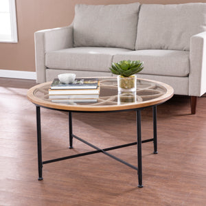 Round coffee table with inset glass top Image 1