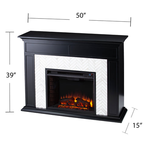 Image of Fireplace mantel w/ authentic marble surround in eye-catching herringbone layout Image 9