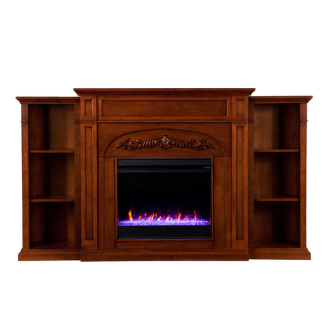 Image of Handsome bookcase fireplace w/ striking woodwork details Image 3