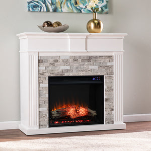 Classic electric fireplace w/ modern faux stone surround Image 1