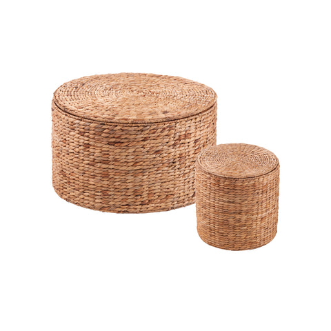 Image of Satalia Round Water Hyacinth Storage Tables – 2pc Set