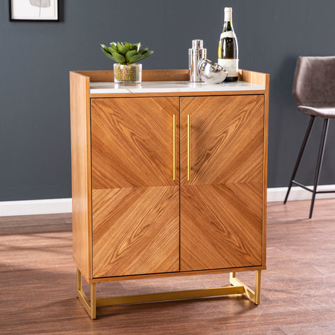 Image of Multifunctional bar cabinet w/ faux marble top Image 1