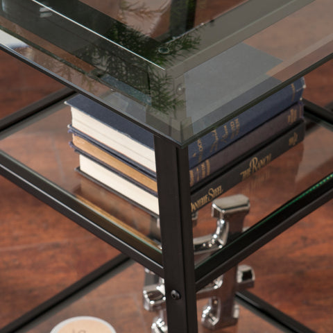 Image of Simple sawhorse desk w/ wide-beveled glass top Image 2