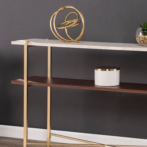 Image of Two-tier sofa table w/ faux travertine marble top Image 8