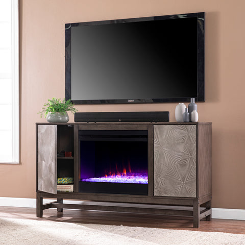 Image of Fireplace media console w/ textured doors Image 3