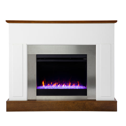 Image of Electric fireplace with color changing flames and metal surround Image 3