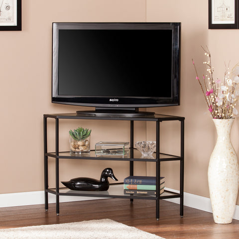 Image of Niles Metal/Glass Corner TV Stand - Black