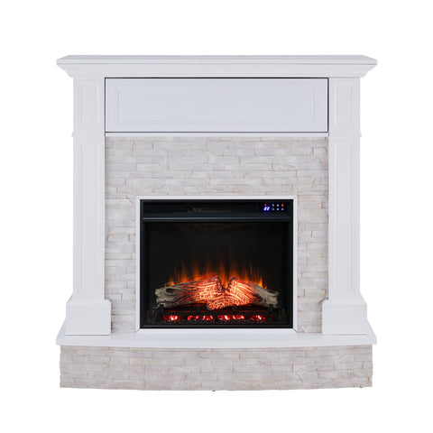 Image of Media fireplace w/ faux stone surround Image 3