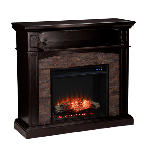 Image of Corner convertible fireplace w/ faux stone surround Image 9