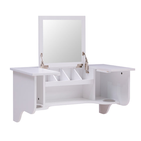 Image of Wall Mount Ledge w/ Vanity Mirror - Transitional Style - White