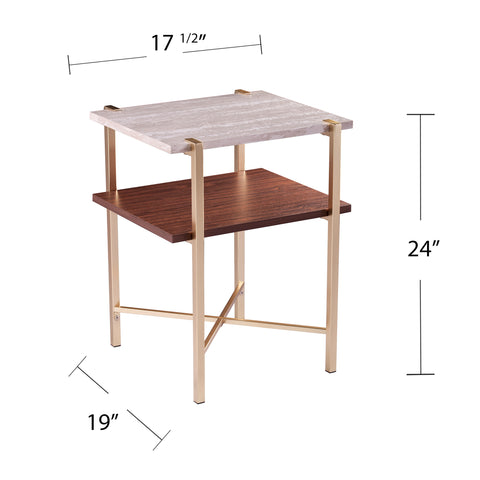 Image of Two-tier side table w/ faux travertine marble top Image 6