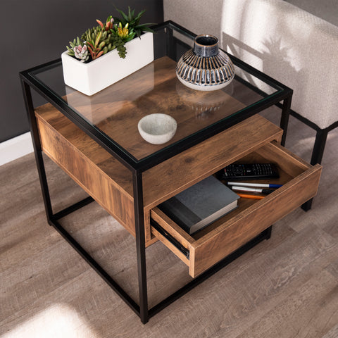 Image of Olivern Glass-Top End Table w/ Storage