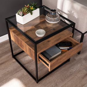 Olivern Glass-Top End Table w/ Storage