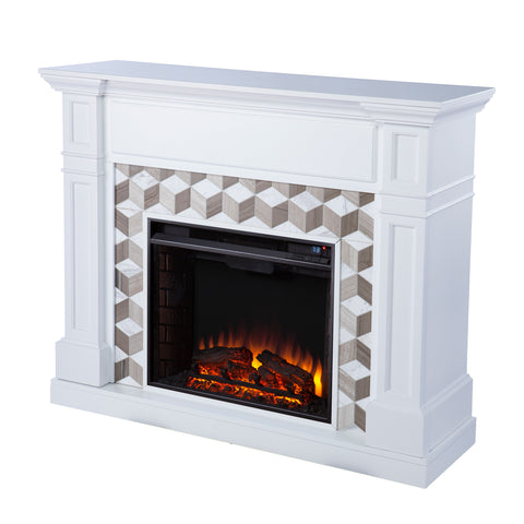 Image of Classic electric fireplace w/ modern marble surround Image 4