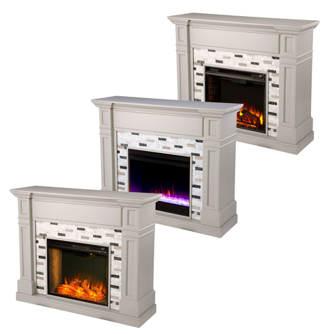 Image of Classic electric fireplace with multicolor marble surround Image 8