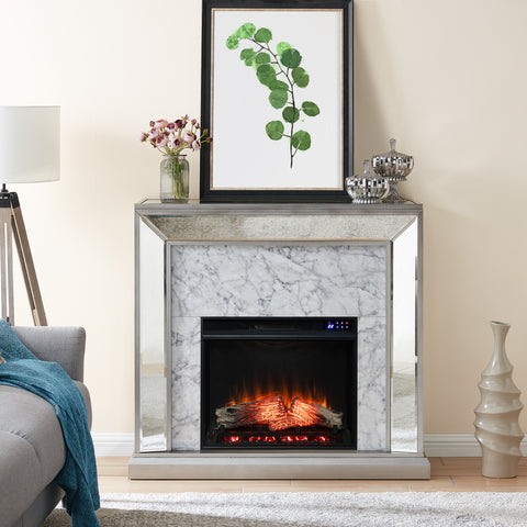 Image of Trandling Mirrored Touch Screen Electric Fireplace w/ Faux Marble