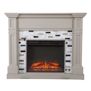 Classic electric fireplace with multicolor marble surround Image 5