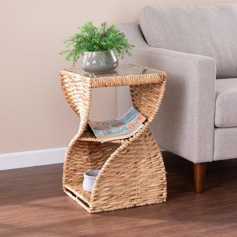 Image of Water hyacinth accent table w/ glass top Image 1