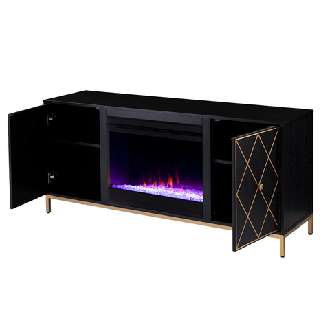 Image of Color changing media fireplace w/ modern gold accents Image 3