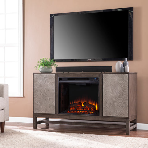 Image of Fireplace media console w/ textured doors Image 1