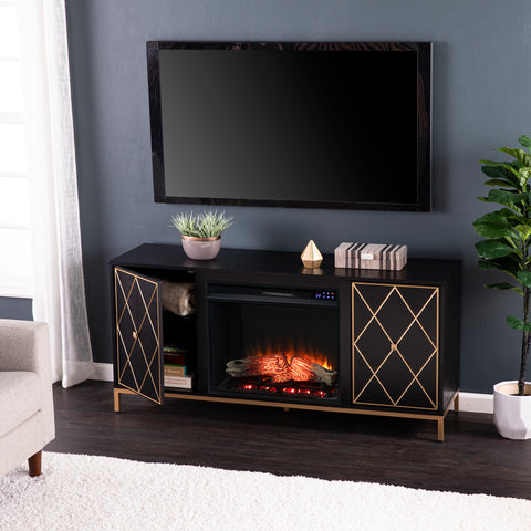 Image of Electric media fireplace w/ modern gold accents Image 4