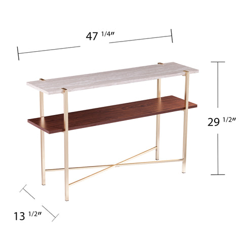 Image of Two-tier sofa table w/ faux travertine marble top Image 7