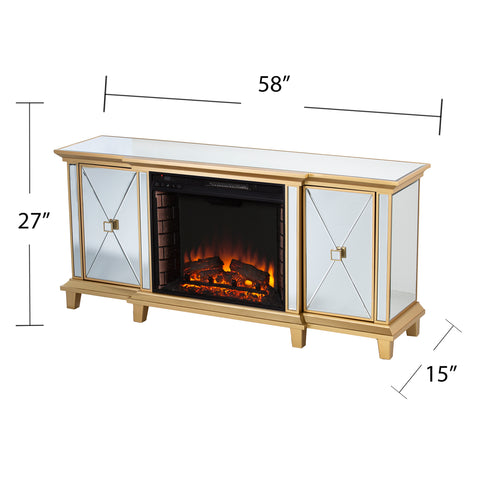 Image of Mirrored media fireplace with storage cabinets Image 8