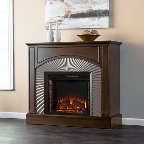 Image of Two-tone electric fireplace w/ textured silver surround Image 1